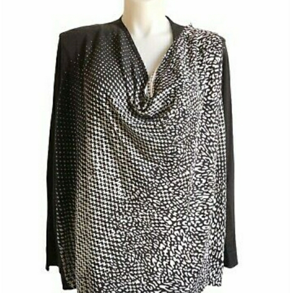 *NEW! NEW DIRECTIONS DRAPED COWL NECK PLUS SIZE TOP 2X  BLACK WHITE PULL OVER - Picture 1 of 9